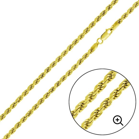Sterling Silver 925 Gold Plated Rope Chain 3.2mm
